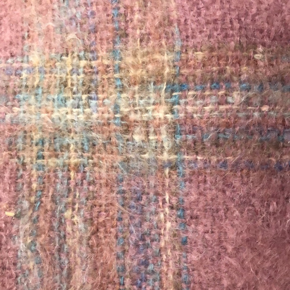 VTG Evelyn T Klein Mohair Wool Plaid Shawl Wrap Large Fringed Hand Woven - Picture 4 of 11